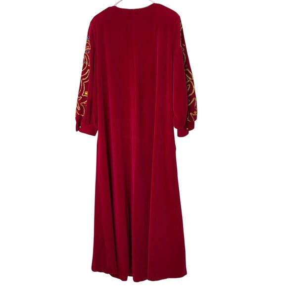 VTG 70s David Brown x Saks Fifth Avenue Red Maxi House Dress Medium Velour USA R - Picture 6 of 14